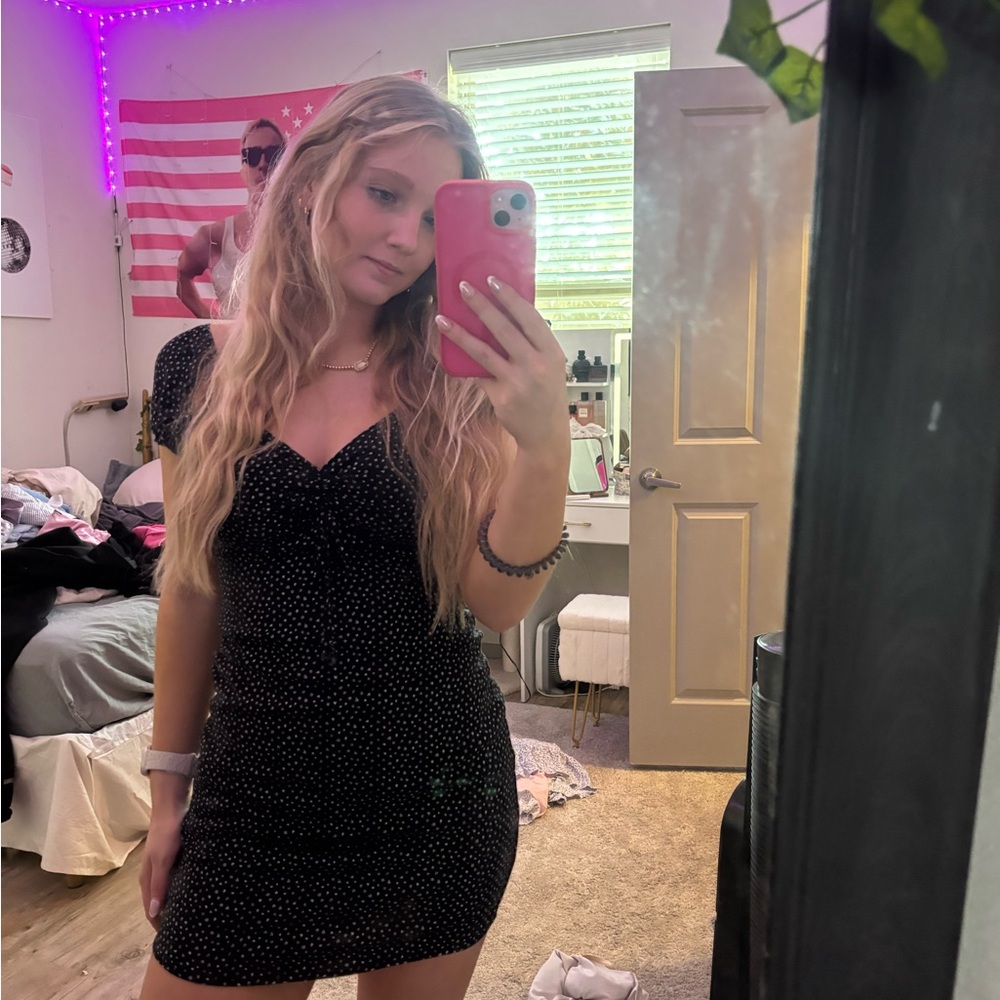 La Hearts Black Mini Dress with White Dots